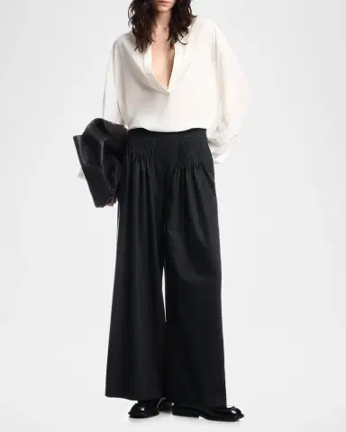 Emporio Armani Pleated Wide-Leg Flannel Palazzo Trousers | Thumbnail 2 Emporio Armani Pleated Wide-Leg Flannel Palazzo Trousers | Thumbnail 2