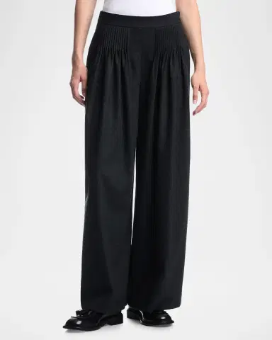 Emporio Armani Pleated Wide-Leg Flannel Palazzo Trousers | Thumbnail 4 Emporio Armani Pleated Wide-Leg Flannel Palazzo Trousers | Thumbnail 4