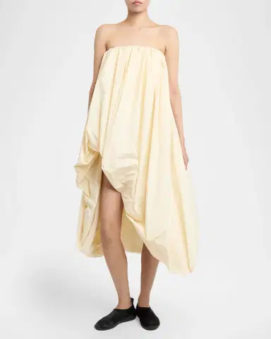 Jil Sander Strapless Asymmetric Draped Balloon Midi Dress | Thumbnail 2 Jil Sander Strapless Asymmetric Draped Balloon Midi Dress | Thumbnail 2