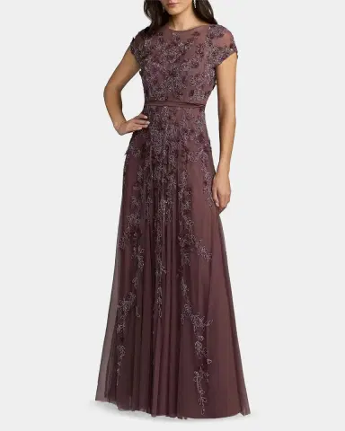 Mac Duggal Beaded Mesh Cap-Sleeve Gown | Thumbnail 2 Mac Duggal Beaded Mesh Cap-Sleeve Gown | Thumbnail 2