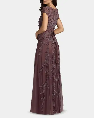 Mac Duggal Beaded Mesh Cap-Sleeve Gown | Thumbnail 3 Mac Duggal Beaded Mesh Cap-Sleeve Gown | Thumbnail 3
