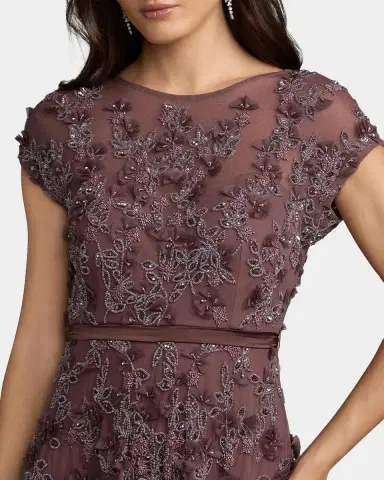Mac Duggal Beaded Mesh Cap-Sleeve Gown | Thumbnail 4 Mac Duggal Beaded Mesh Cap-Sleeve Gown | Thumbnail 4