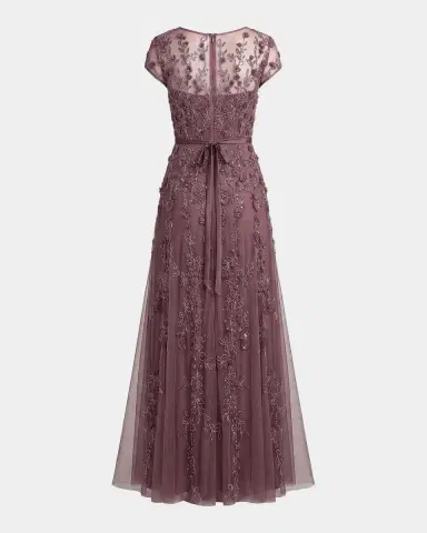 Mac Duggal Beaded Mesh Cap-Sleeve Gown | Thumbnail 5 Mac Duggal Beaded Mesh Cap-Sleeve Gown | Thumbnail 5
