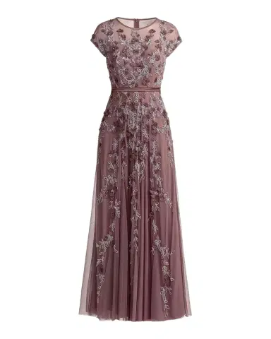 Mac Duggal Beaded Mesh Cap-Sleeve Gown | Thumbnail 1 Mac Duggal Beaded Mesh Cap-Sleeve Gown | Thumbnail 1