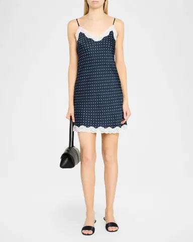 Papinelle Annabelle Polka-Dot Satin Lace-Trim Mini Slip Dress | Thumbnail 2 Papinelle Annabelle Polka-Dot Satin Lace-Trim Mini Slip Dress | Thumbnail 2