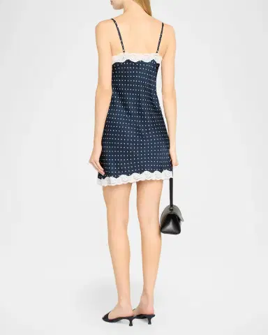 Papinelle Annabelle Polka-Dot Satin Lace-Trim Mini Slip Dress | Thumbnail 3 Papinelle Annabelle Polka-Dot Satin Lace-Trim Mini Slip Dress | Thumbnail 3