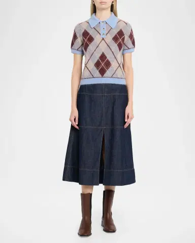 TANYA TAYLOR Camilla Argyle Polo Sweater | Thumbnail 2 TANYA TAYLOR Camilla Argyle Polo Sweater | Thumbnail 2