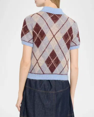 TANYA TAYLOR Camilla Argyle Polo Sweater | Thumbnail 3 TANYA TAYLOR Camilla Argyle Polo Sweater | Thumbnail 3