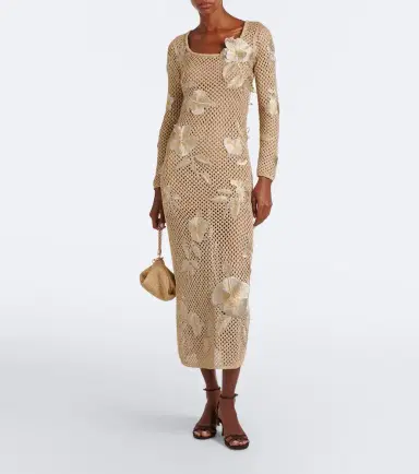 Oscar de la Renta Floral-appliqué open-knit midi dress | Thumbnail 5 Oscar de la Renta Floral-appliqué open-knit midi dress | Thumbnail 5