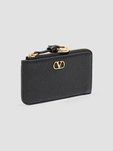 Valentino Garavani Women's Zip-Around Charm Card Holder in Grainy Calfskin - Black | Thumbnail 2 Valentino Garavani Women's Zip-Around Charm Card Holder in Grainy Calfskin - Black | Thumbnail 2