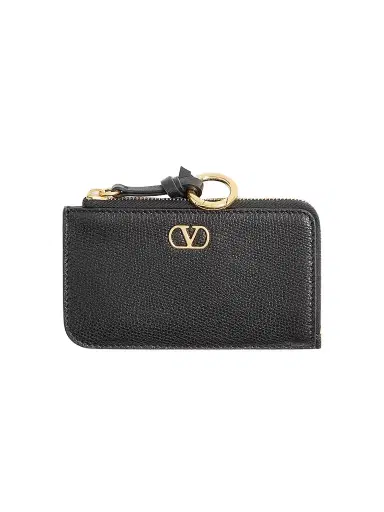 Valentino Garavani Women's Zip-Around Charm Card Holder in Grainy Calfskin - Black | Thumbnail 1 Valentino Garavani Women's Zip-Around Charm Card Holder in Grainy Calfskin - Black | Thumbnail 1