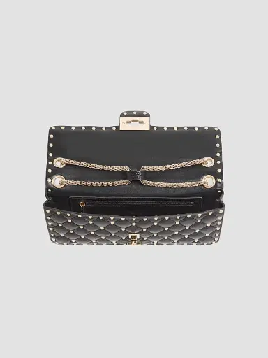 Valentino Garavani Women's Rock Stud Spike Medium Shoulder Bag in Kidskin - Black | Thumbnail 5 Valentino Garavani Women's Rock Stud Spike Medium Shoulder Bag in Kidskin - Black | Thumbnail 5