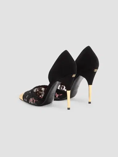 Valentino Garavani Women's Sinead Suede and Lace 105MM Pumps - Black Gold - Size 12 | Thumbnail 3 Valentino Garavani Women's Sinead Suede and Lace 105MM Pumps - Black Gold - Size 12 | Thumbnail 3