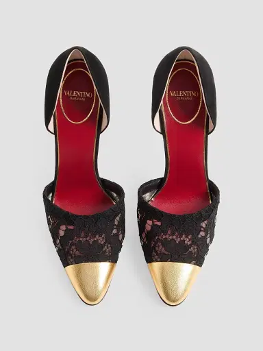 Valentino Garavani Women's Sinead Suede and Lace 105MM Pumps - Black Gold - Size 12 | Thumbnail 4 Valentino Garavani Women's Sinead Suede and Lace 105MM Pumps - Black Gold - Size 12 | Thumbnail 4