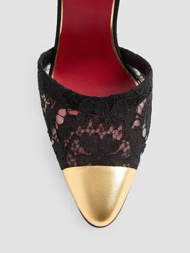 Valentino Garavani Women's Sinead Suede and Lace 105MM Pumps - Black Gold - Size 12 | Thumbnail 5 Valentino Garavani Women's Sinead Suede and Lace 105MM Pumps - Black Gold - Size 12 | Thumbnail 5