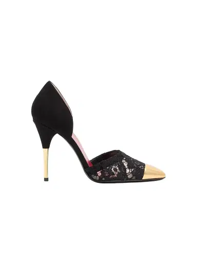 Valentino Garavani Women's Sinead Suede and Lace 105MM Pumps - Black Gold - Size 12 | Thumbnail 1 Valentino Garavani Women's Sinead Suede and Lace 105MM Pumps - Black Gold - Size 12 | Thumbnail 1