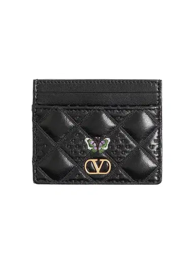 Valentino Garavani Women's Flutterby Cardholder in Shiny Nappa Leather - Black | Thumbnail 1 Valentino Garavani Women's Flutterby Cardholder in Shiny Nappa Leather - Black | Thumbnail 1