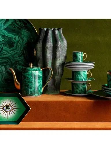 L'Objet Malachite 24K Gold-Trim Teacup & Saucer 4-Piece Set | Thumbnail 2 L'Objet Malachite 24K Gold-Trim Teacup & Saucer 4-Piece Set | Thumbnail 2