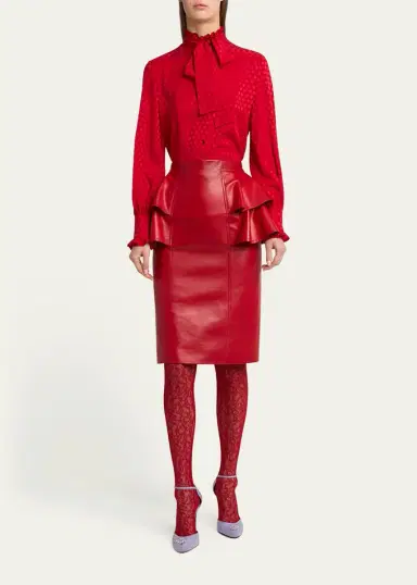 Valentino Garavani Ruffle Nappa Leather Pencil Skirt | Thumbnail 2 Valentino Garavani Ruffle Nappa Leather Pencil Skirt | Thumbnail 2