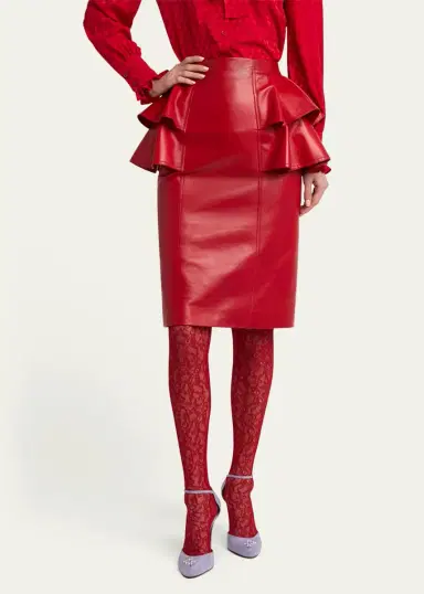 Valentino Garavani Ruffle Nappa Leather Pencil Skirt | Thumbnail 3 Valentino Garavani Ruffle Nappa Leather Pencil Skirt | Thumbnail 3