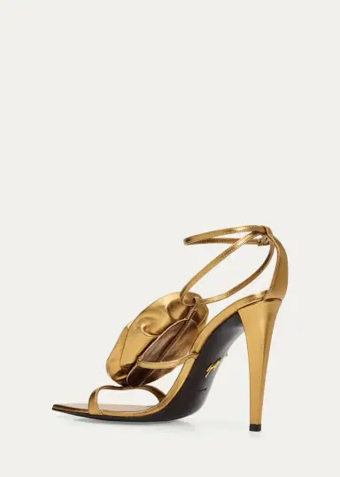 Giuseppe Zanotti 105mm Flower Metallic Leather Ankle-Strap Sandals | Thumbnail 2 Giuseppe Zanotti 105mm Flower Metallic Leather Ankle-Strap Sandals | Thumbnail 2