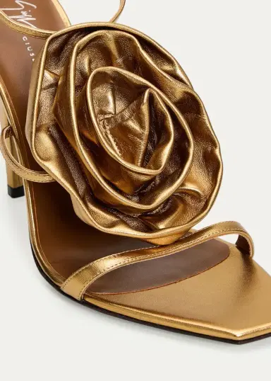 Giuseppe Zanotti 105mm Flower Metallic Leather Ankle-Strap Sandals | Thumbnail 3 Giuseppe Zanotti 105mm Flower Metallic Leather Ankle-Strap Sandals | Thumbnail 3