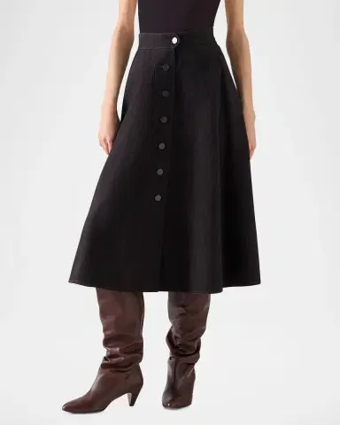 Akris punto Button-Front Cotton Denim Midi Skirt | Thumbnail 3 Akris punto Button-Front Cotton Denim Midi Skirt | Thumbnail 3