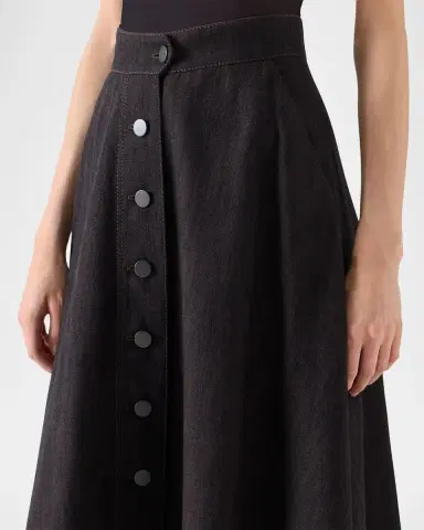 Akris punto Button-Front Cotton Denim Midi Skirt | Thumbnail 4 Akris punto Button-Front Cotton Denim Midi Skirt | Thumbnail 4