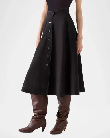 Akris punto Button-Front Cotton Denim Midi Skirt | Thumbnail 5 Akris punto Button-Front Cotton Denim Midi Skirt | Thumbnail 5