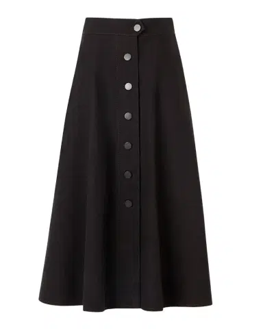 Akris punto Button-Front Cotton Denim Midi Skirt | Thumbnail 1 Akris punto Button-Front Cotton Denim Midi Skirt | Thumbnail 1