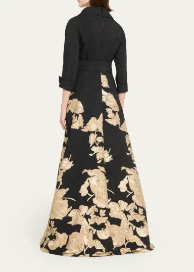 Rickie Freeman for Teri Jon Metallic Floral Jacquard Shirt Gown | Thumbnail 3 Rickie Freeman for Teri Jon Metallic Floral Jacquard Shirt Gown | Thumbnail 3
