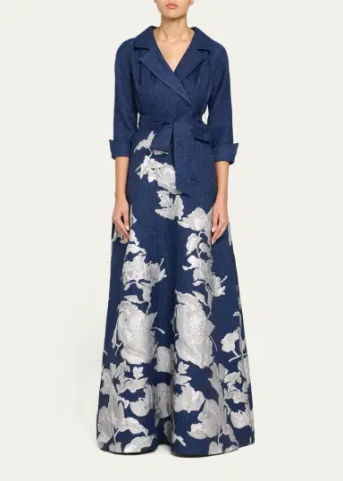 Rickie Freeman for Teri Jon Metallic Floral Jacquard Shirt Gown | Thumbnail 6 Rickie Freeman for Teri Jon Metallic Floral Jacquard Shirt Gown | Thumbnail 6
