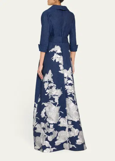 Rickie Freeman for Teri Jon Metallic Floral Jacquard Shirt Gown | Thumbnail 7 Rickie Freeman for Teri Jon Metallic Floral Jacquard Shirt Gown | Thumbnail 7