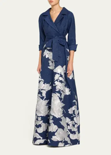 Rickie Freeman for Teri Jon Metallic Floral Jacquard Shirt Gown | Thumbnail 8 Rickie Freeman for Teri Jon Metallic Floral Jacquard Shirt Gown | Thumbnail 8