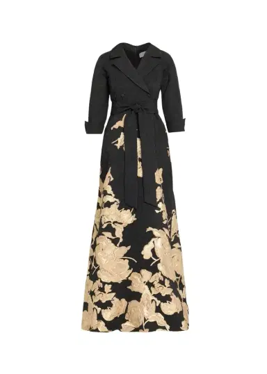 Rickie Freeman for Teri Jon Metallic Floral Jacquard Shirt Gown | Thumbnail 1 Rickie Freeman for Teri Jon Metallic Floral Jacquard Shirt Gown | Thumbnail 1