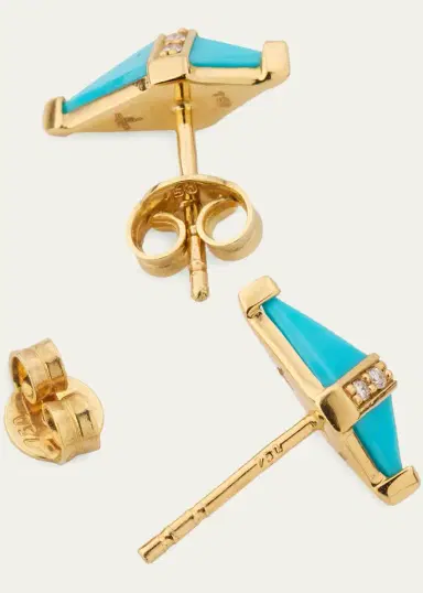 Sorellina 18K Pietra Stud Earrings with Turquoise and Diamonds | Thumbnail 4 Sorellina 18K Pietra Stud Earrings with Turquoise and Diamonds | Thumbnail 4