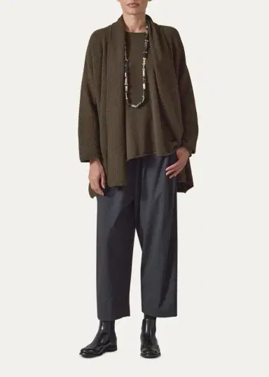 Eskandar A-Line Scrunch Shawl Collar Cardigan - Long Length | Thumbnail 2 Eskandar A-Line Scrunch Shawl Collar Cardigan - Long Length | Thumbnail 2