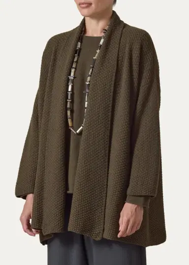 Eskandar A-Line Scrunch Shawl Collar Cardigan - Long Length | Thumbnail 4 Eskandar A-Line Scrunch Shawl Collar Cardigan - Long Length | Thumbnail 4