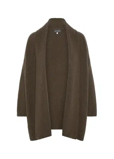 Eskandar A-Line Scrunch Shawl Collar Cardigan - Long Length | Thumbnail 1 Eskandar A-Line Scrunch Shawl Collar Cardigan - Long Length | Thumbnail 1