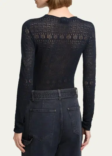 Giorgio Armani Pointelle-Knit Crewneck Sweater | Thumbnail 3 Giorgio Armani Pointelle-Knit Crewneck Sweater | Thumbnail 3