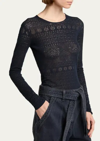 Giorgio Armani Pointelle-Knit Crewneck Sweater | Thumbnail 4 Giorgio Armani Pointelle-Knit Crewneck Sweater | Thumbnail 4