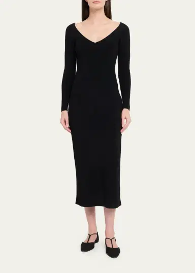 FFORME Lottie Wide V-Neck Ribbed Long-Sleeve Midi Dress | Thumbnail 2 FFORME Lottie Wide V-Neck Ribbed Long-Sleeve Midi Dress | Thumbnail 2