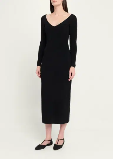 FFORME Lottie Wide V-Neck Ribbed Long-Sleeve Midi Dress | Thumbnail 4 FFORME Lottie Wide V-Neck Ribbed Long-Sleeve Midi Dress | Thumbnail 4
