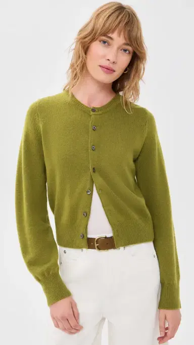 Dunst Crew Neck Knit Cardigan Olive Green L | Thumbnail 2 Dunst Crew Neck Knit Cardigan Olive Green L | Thumbnail 2