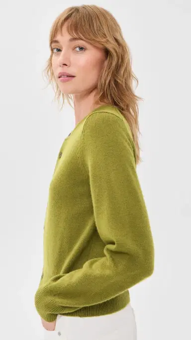 Dunst Crew Neck Knit Cardigan Olive Green L | Thumbnail 4 Dunst Crew Neck Knit Cardigan Olive Green L | Thumbnail 4
