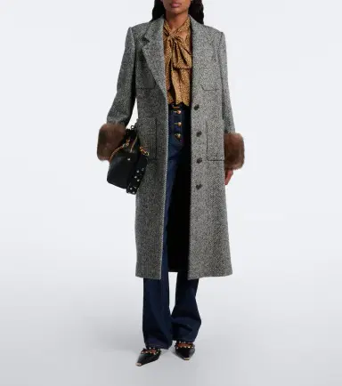 Valentino Herrinbone shearling-trimmed wool-blend coat | Thumbnail 2 Valentino Herrinbone shearling-trimmed wool-blend coat | Thumbnail 2