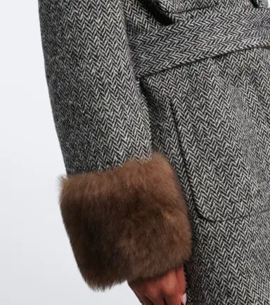 Valentino Herrinbone shearling-trimmed wool-blend coat | Thumbnail 4 Valentino Herrinbone shearling-trimmed wool-blend coat | Thumbnail 4