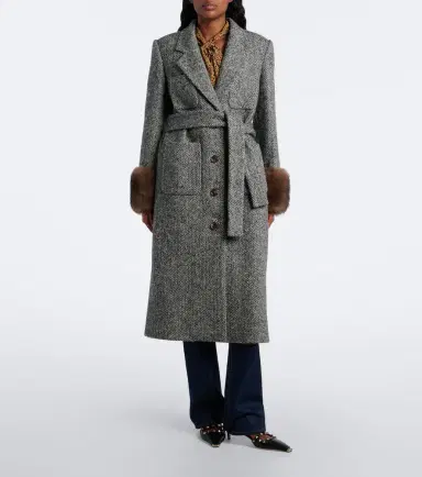 Valentino Herrinbone shearling-trimmed wool-blend coat | Thumbnail 6 Valentino Herrinbone shearling-trimmed wool-blend coat | Thumbnail 6