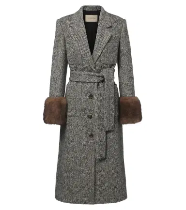 Valentino Herrinbone shearling-trimmed wool-blend coat | Thumbnail 1 Valentino Herrinbone shearling-trimmed wool-blend coat | Thumbnail 1