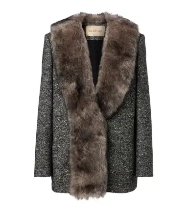 Valentino Shearling-trimmed wool-blend blazer | Thumbnail 1 Valentino Shearling-trimmed wool-blend blazer | Thumbnail 1
